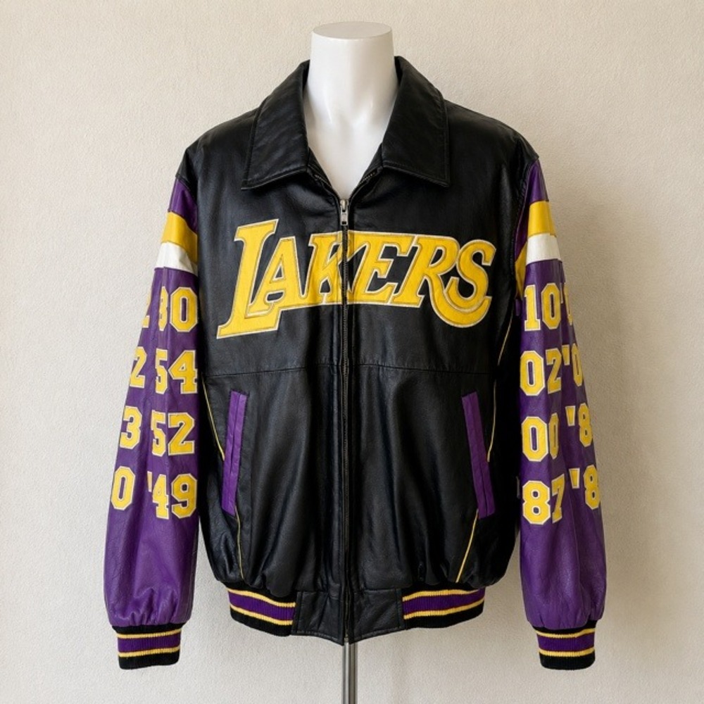 G-III Lakers 16x NBA Champions Leather Jacket Mens XL Black Purple 2010